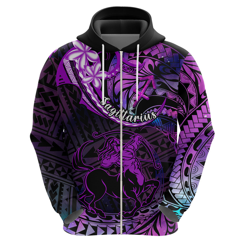 Polynesian Pride Sagittarius Zodiac Hoodie Astrological Sign Tribal Plumeria Purple Galaxy LT14