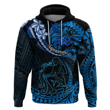 Polynesian Pride Aquarius Zodiac Hoodie Astrological Sign Tribal Plumeria Blue Galaxy LT14