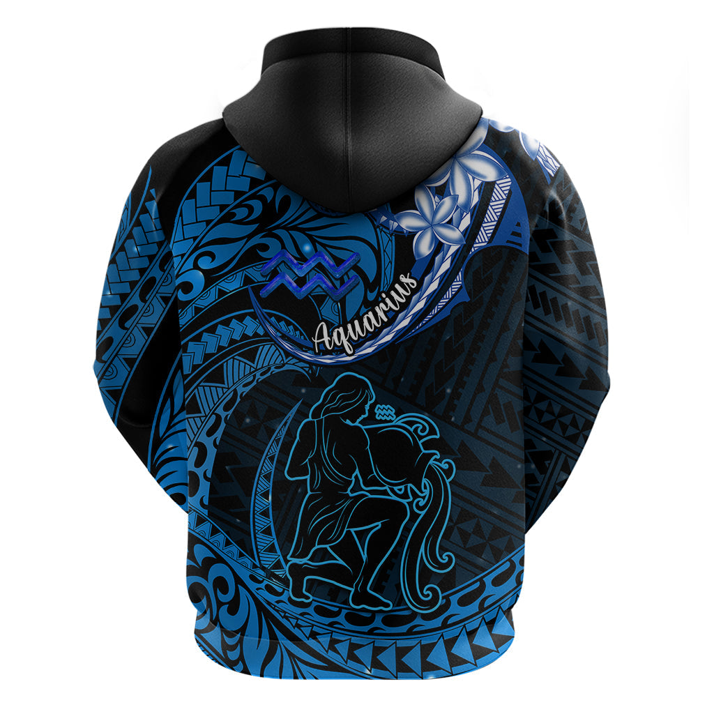 Polynesian Pride Aquarius Zodiac Hoodie Astrological Sign Tribal Plumeria Blue Galaxy LT14