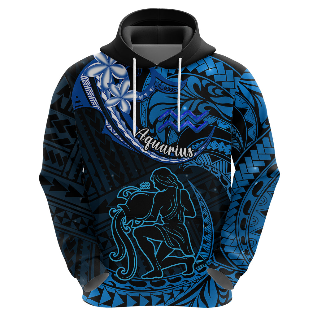 Polynesian Pride Aquarius Zodiac Hoodie Astrological Sign Tribal Plumeria Blue Galaxy LT14