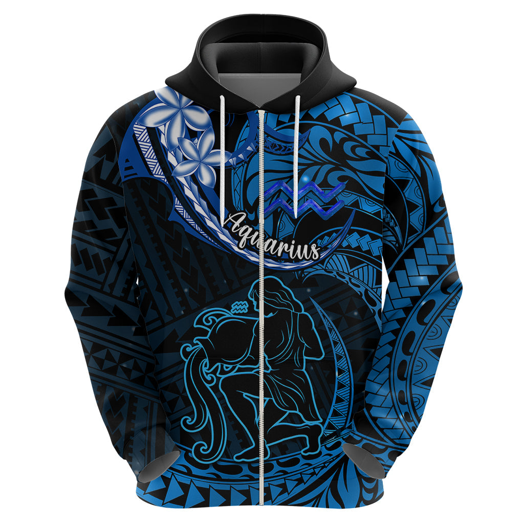 Polynesian Pride Aquarius Zodiac Hoodie Astrological Sign Tribal Plumeria Blue Galaxy LT14