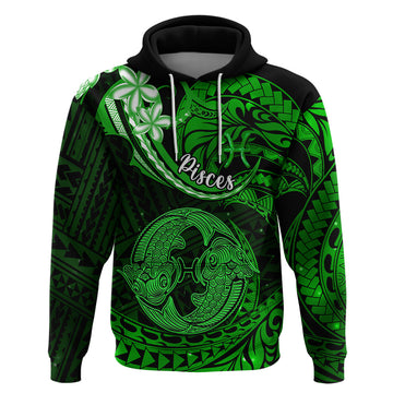 Polynesian Pride Pisces Zodiac Hoodie Astrological Sign Tribal Plumeria Green Galaxy LT14