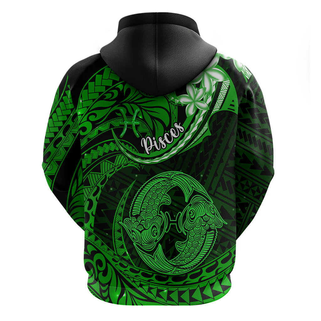 Polynesian Pride Pisces Zodiac Hoodie Astrological Sign Tribal Plumeria Green Galaxy LT14