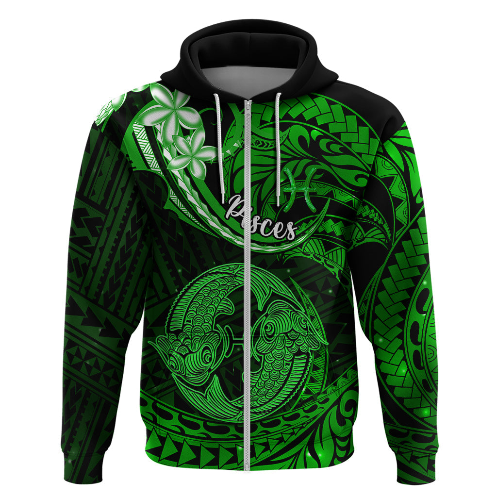 Polynesian Pride Pisces Zodiac Hoodie Astrological Sign Tribal Plumeria Green Galaxy LT14