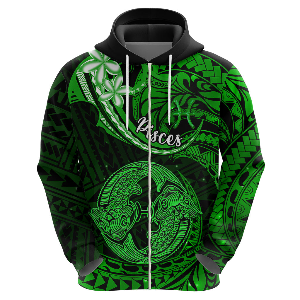 Polynesian Pride Pisces Zodiac Hoodie Astrological Sign Tribal Plumeria Green Galaxy LT14