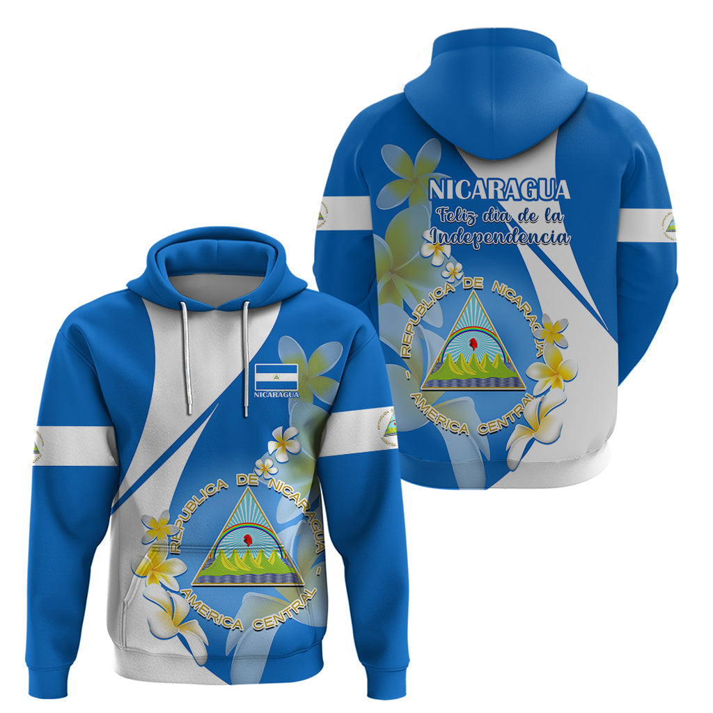 Nicaragua Independence Day Hoodie Nicaraguan Coat of Arms With Sacuanjoche Flowers LT14
