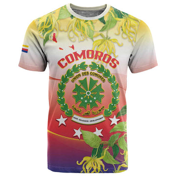 Personalized Comoros T shirt Coat Of Arms Mix Ylang Ylang Flower LT14
