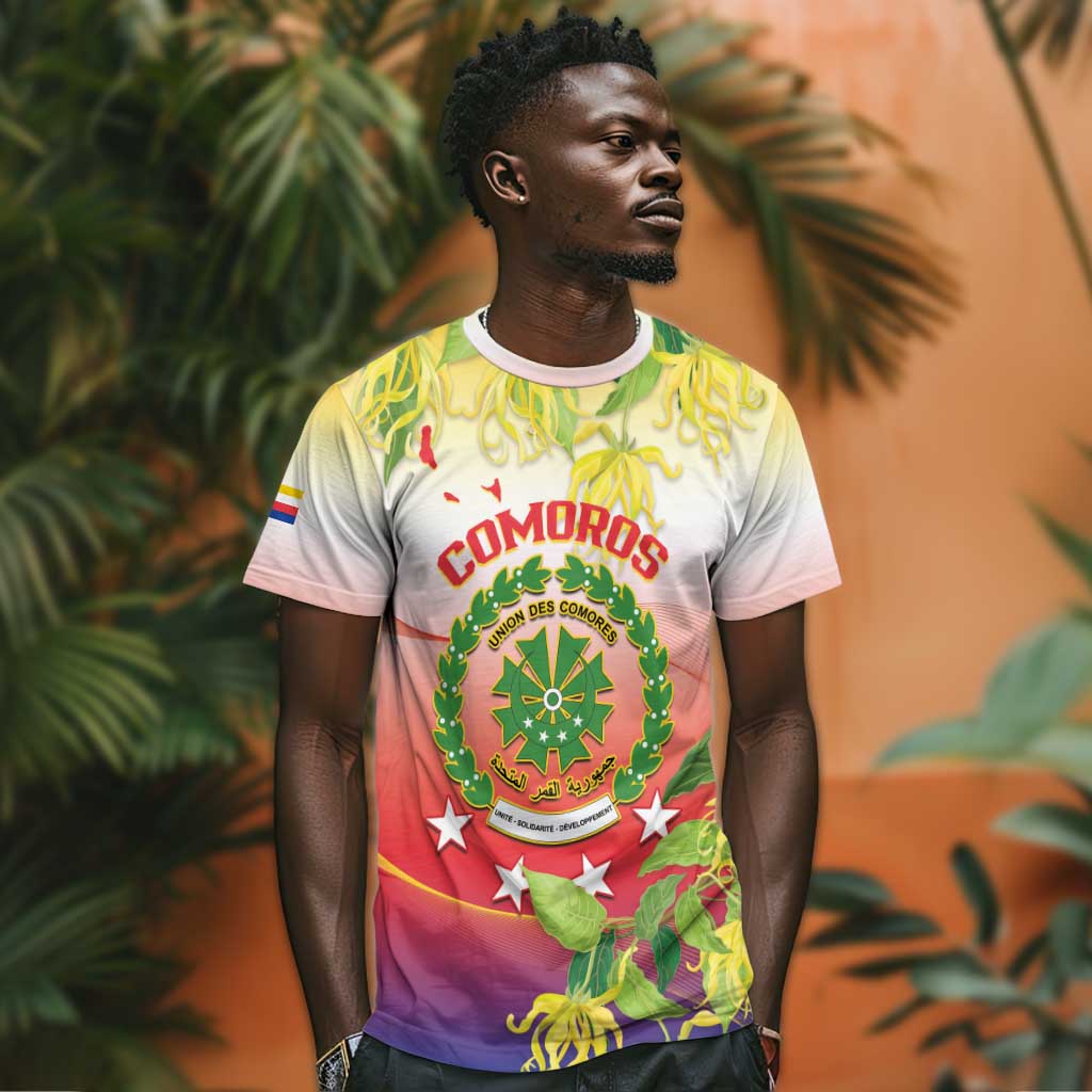 Personalized Comoros T shirt Coat Of Arms Mix Ylang Ylang Flower LT14