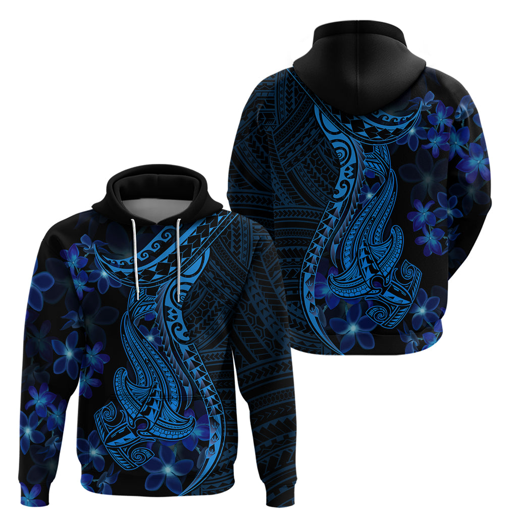 Blue Polynesia Shark Tattoo Hoodie With Polynesian Plumeria LT14