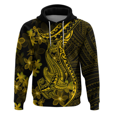 Gold Polynesia Shark Tattoo Hoodie With Polynesian Plumeria LT14