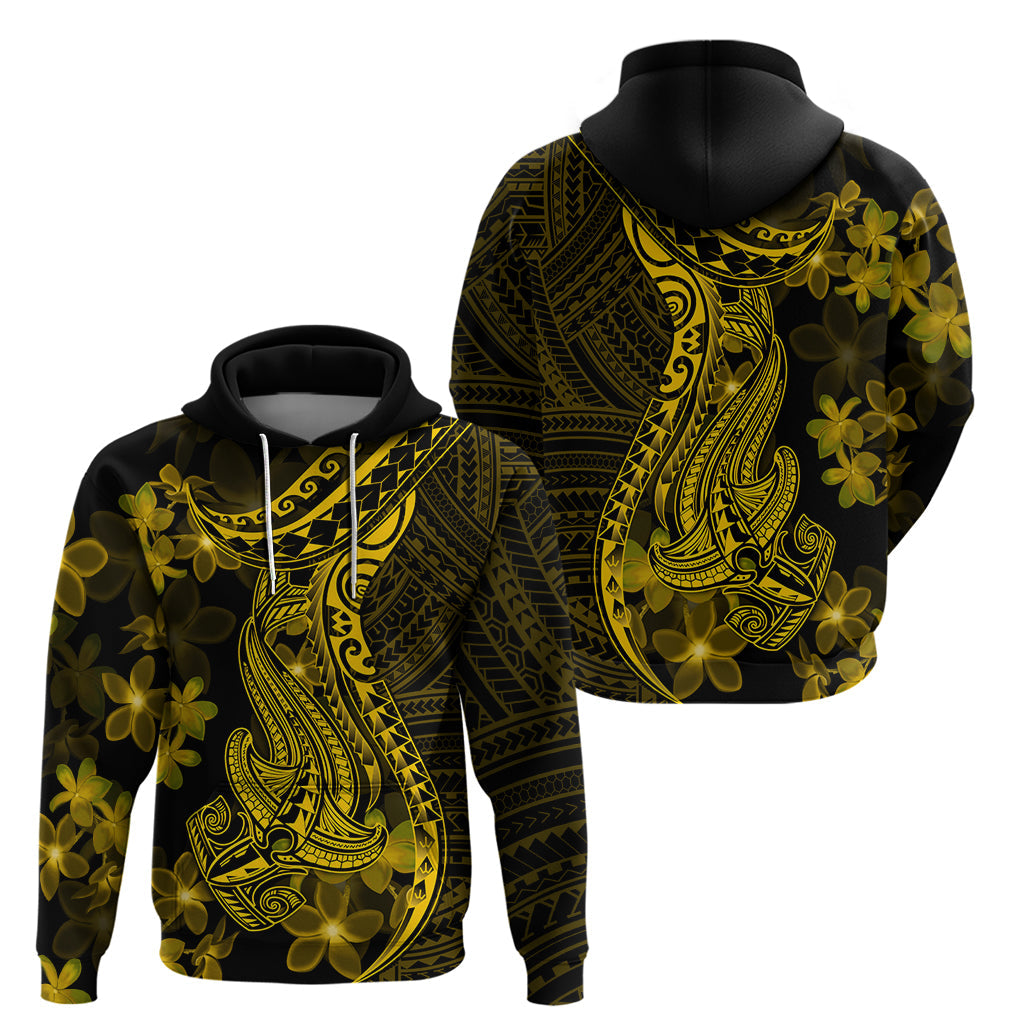 Gold Polynesia Shark Tattoo Hoodie With Polynesian Plumeria LT14