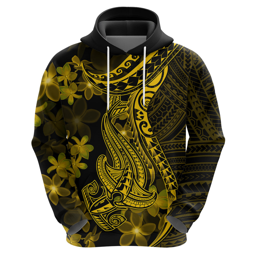 Gold Polynesia Shark Tattoo Hoodie With Polynesian Plumeria LT14