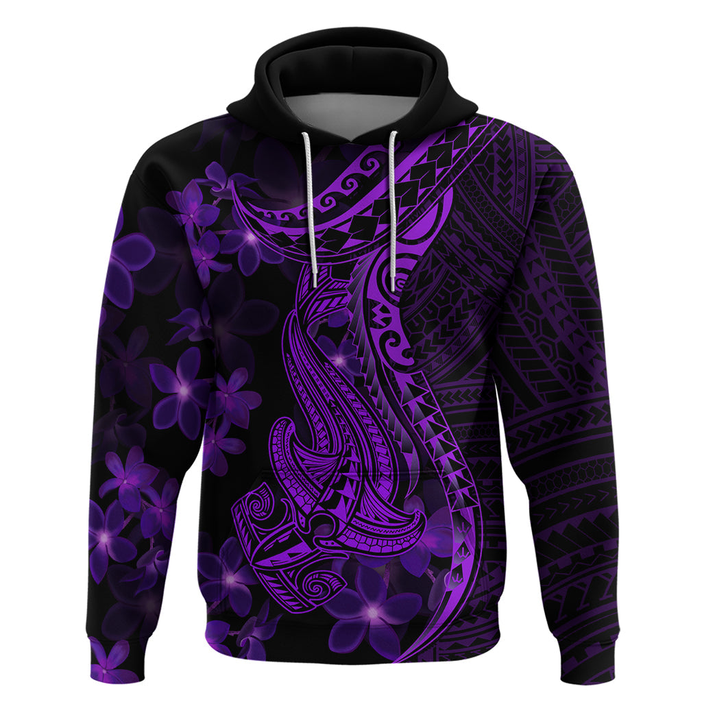 Purple Polynesia Shark Tattoo Hoodie With Polynesian Plumeria LT14