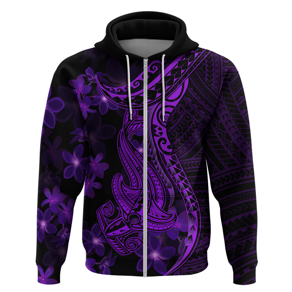 Purple Polynesia Shark Tattoo Hoodie With Polynesian Plumeria LT14