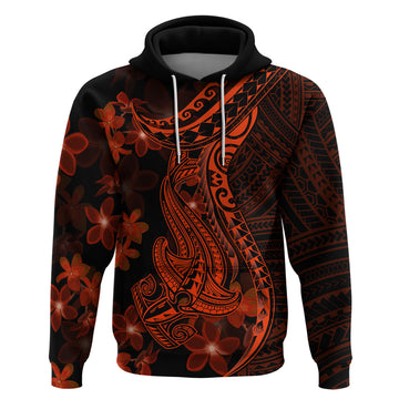 Red Polynesia Hoodie Shark Tattoo With Polynesian Plumeria LT14