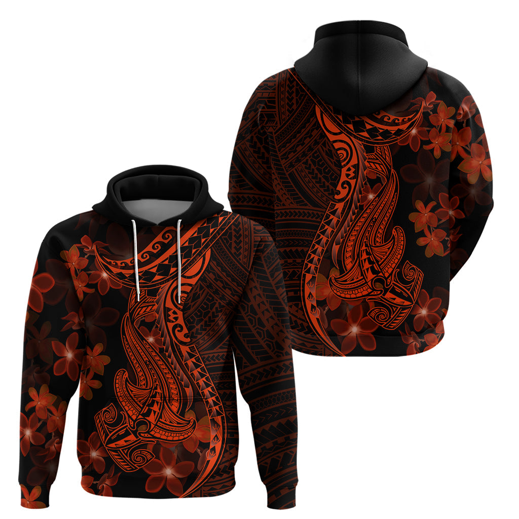Red Polynesia Hoodie Shark Tattoo With Polynesian Plumeria LT14