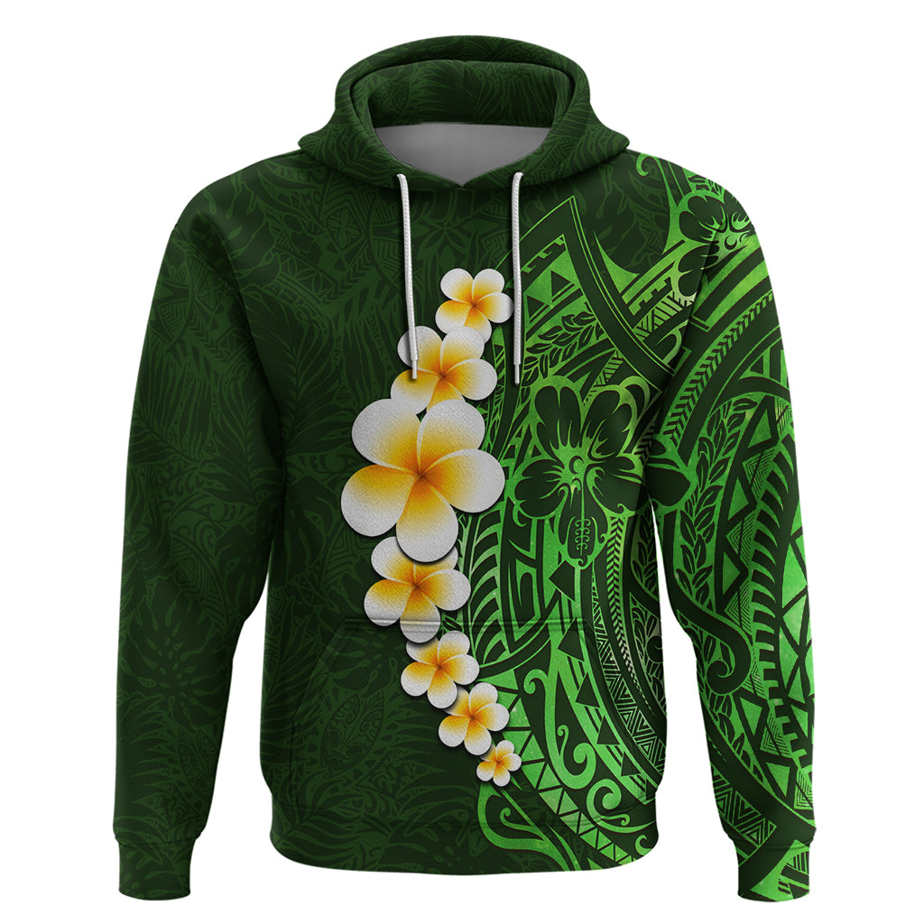 Green Polynesia Hoodie Plumeria Tropical Leaves With Galaxy Polynesian Art LT14
