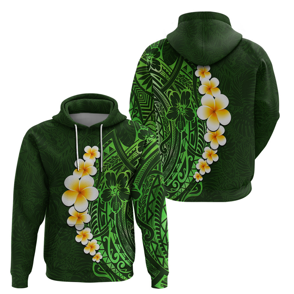 Green Polynesia Hoodie Plumeria Tropical Leaves With Galaxy Polynesian Art LT14