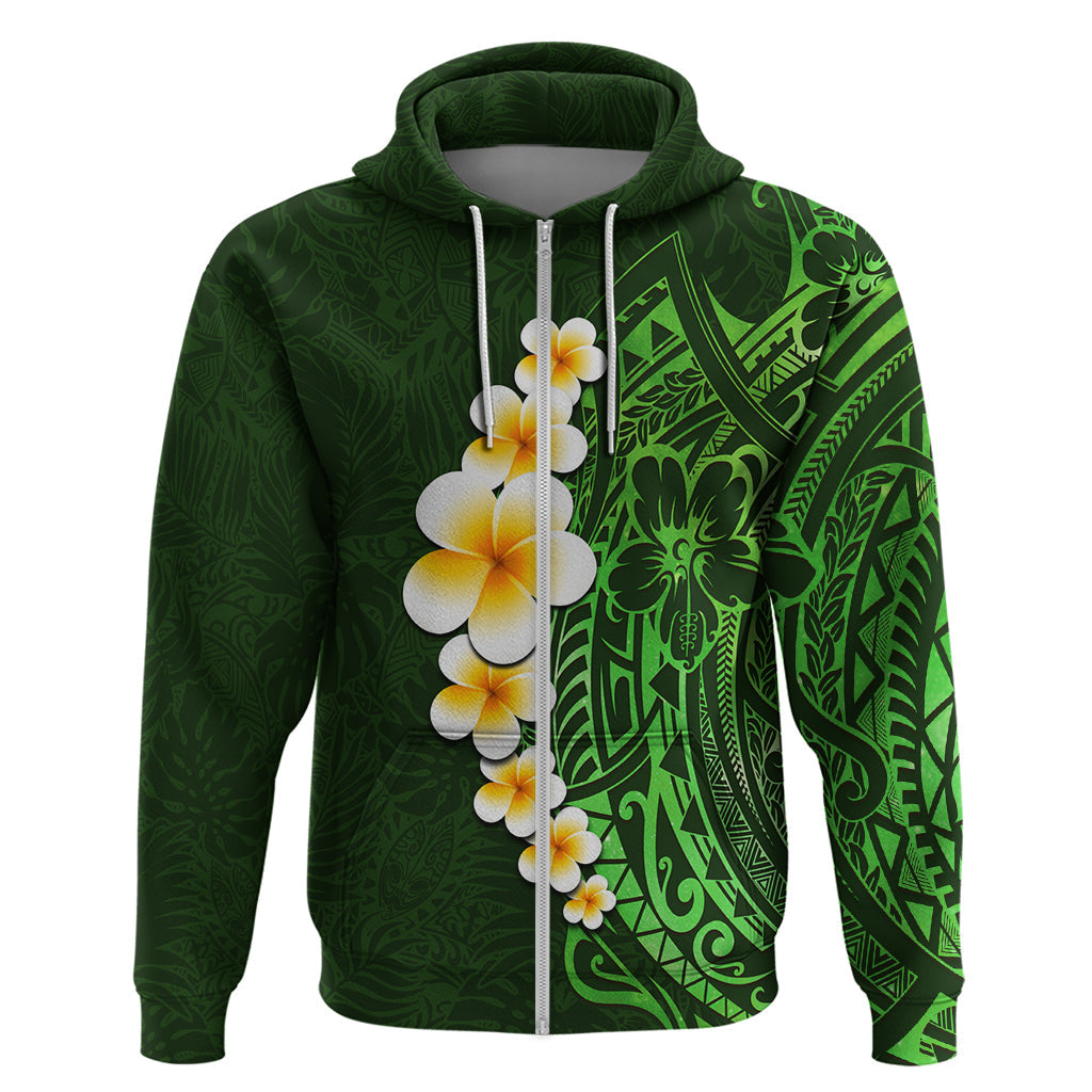 Green Polynesia Hoodie Plumeria Tropical Leaves With Galaxy Polynesian Art LT14