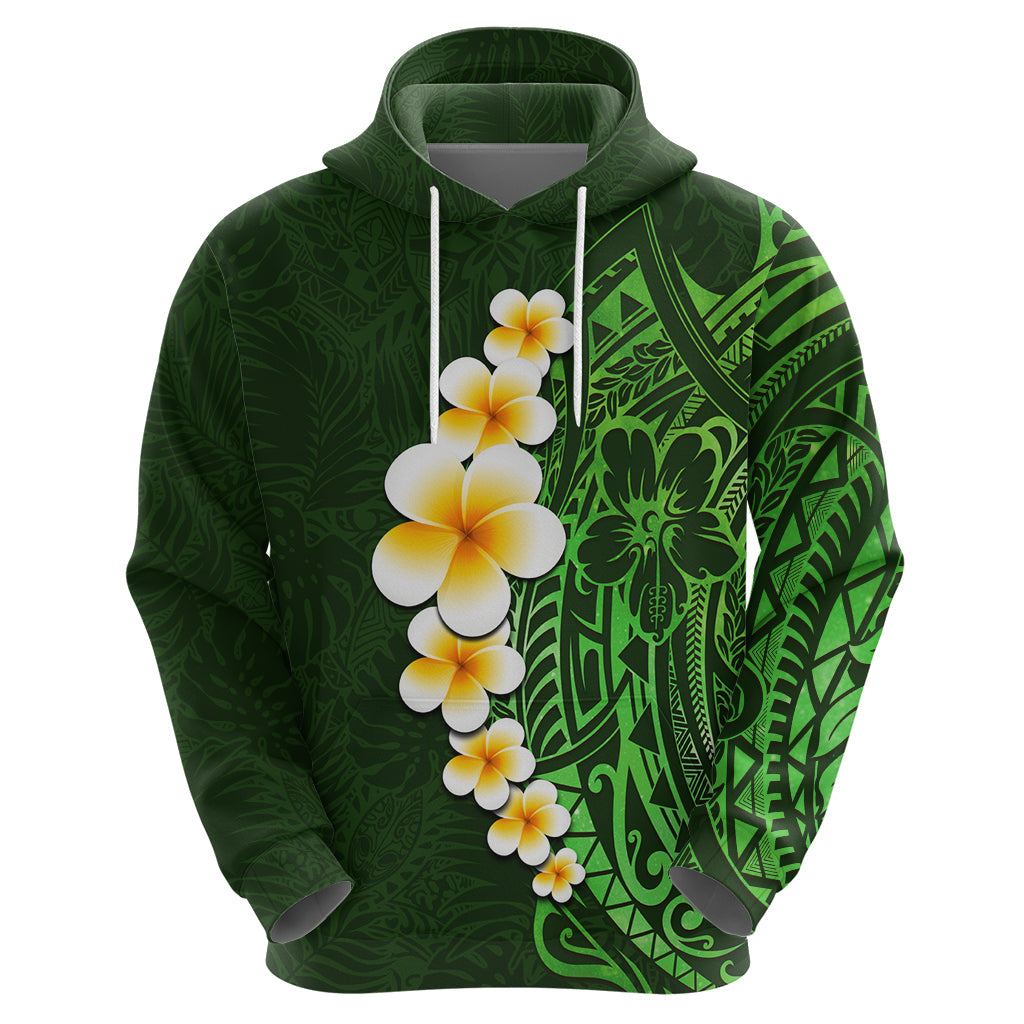 Green Polynesia Hoodie Plumeria Tropical Leaves With Galaxy Polynesian Art LT14