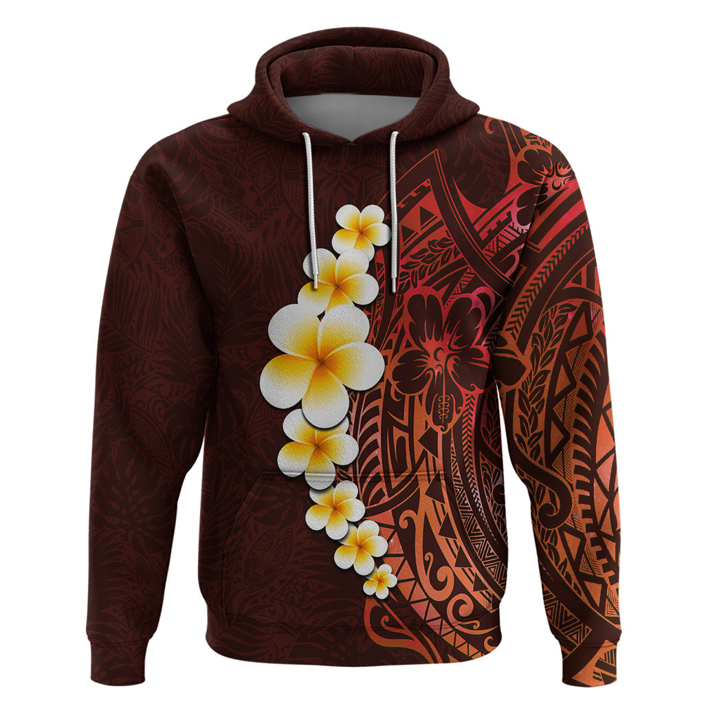 Red Tropical Plumeria With Galaxy Polynesian Art Hoodie LT14