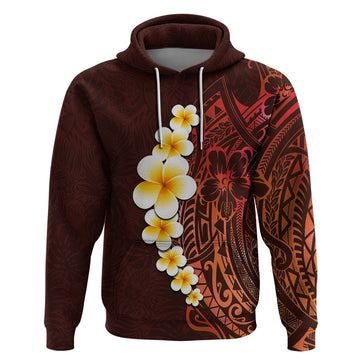 Red Tropical Plumeria With Galaxy Polynesian Art Hoodie LT14