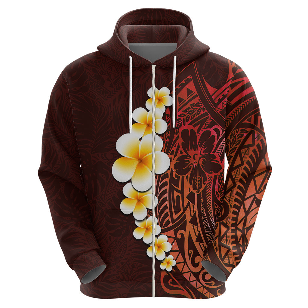 Red Tropical Plumeria With Galaxy Polynesian Art Hoodie LT14