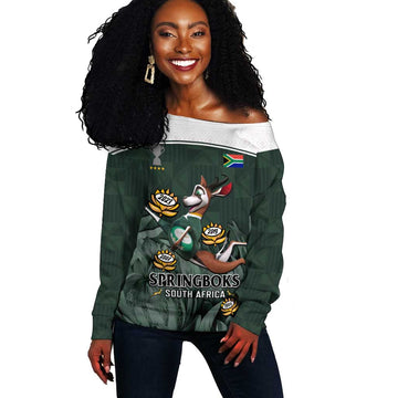 South Africa Rugby Off Shoulder Sweater Springboks 4th Champions World Cup Proud Bokke LT14