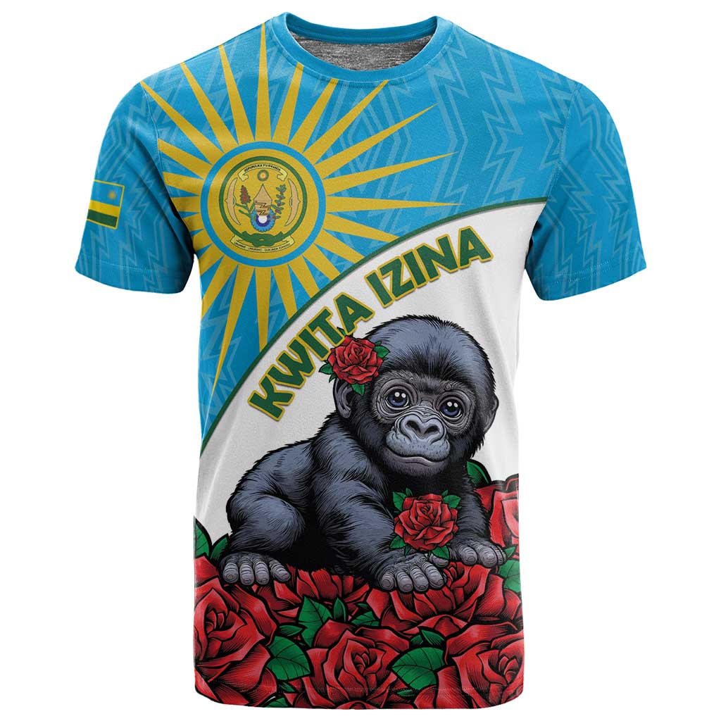 Personalized Rwandas Gorilla Naming T shirt Baby Gorilla Coat Of Arms With Red Rose LT15