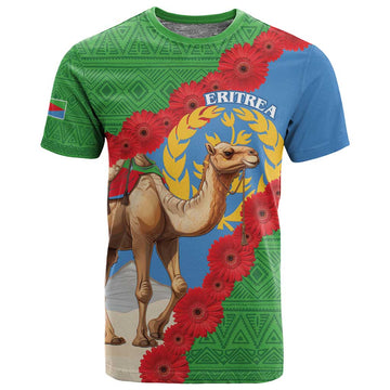 Personalised Eritrea Arabian Camel T shirt Gerbera Flower - Flag Color LT15