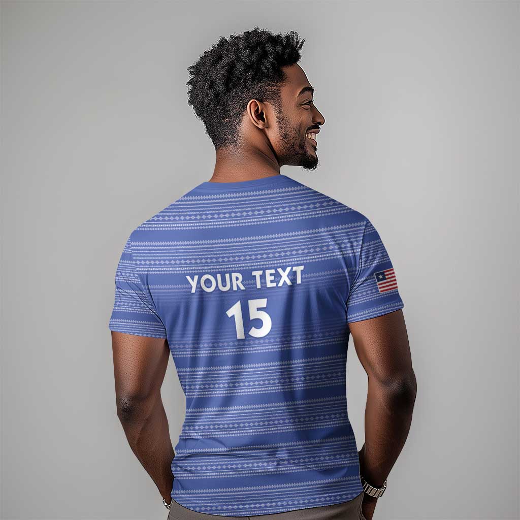 Custom Liberia Football T shirt African Tribal Pattern - Blue Jersey LT15