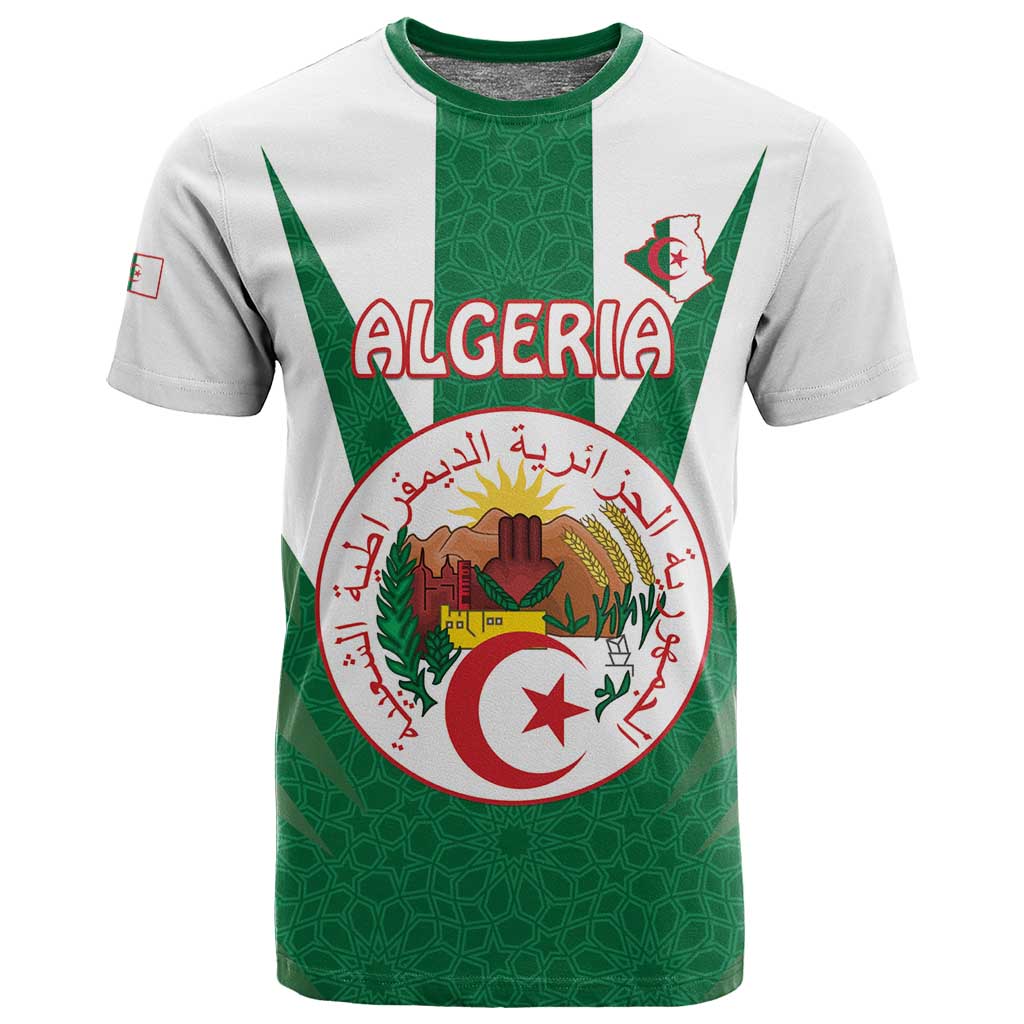 Personalised Afro Algeria T shirt Coat Of Arms With Islamic Pattern LT15