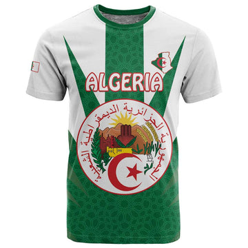 Personalised Afro Algeria T shirt Coat Of Arms With Islamic Pattern LT15
