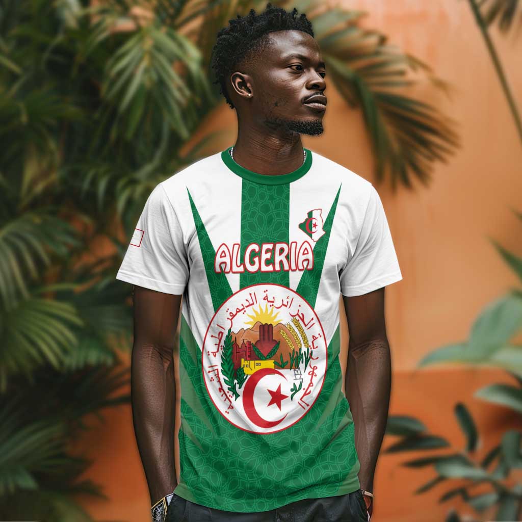 Personalised Afro Algeria T shirt Coat Of Arms With Islamic Pattern LT15