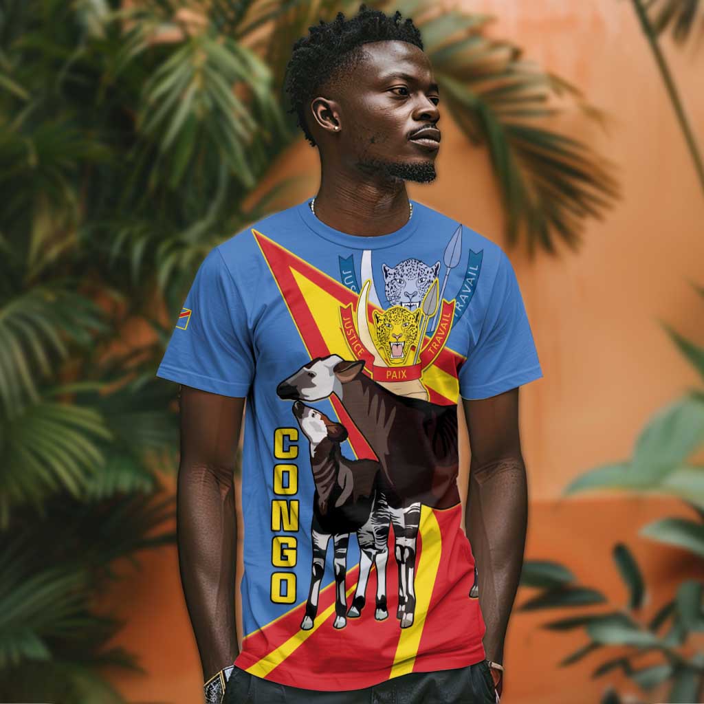 DR Congo T shirt Okapi Coat Of Arms LT15