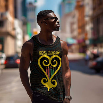 Personalized  African-American Black Love Day Men Tank Top Sankofa Heart - Nya Akoma LT15