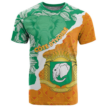Personalized Afro Ivory Coast T shirt Coat Of Arms With Kente Pattern LT15