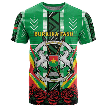 Personalised Afro Burkina Faso T shirt Coat Of Arms With Rose LT15