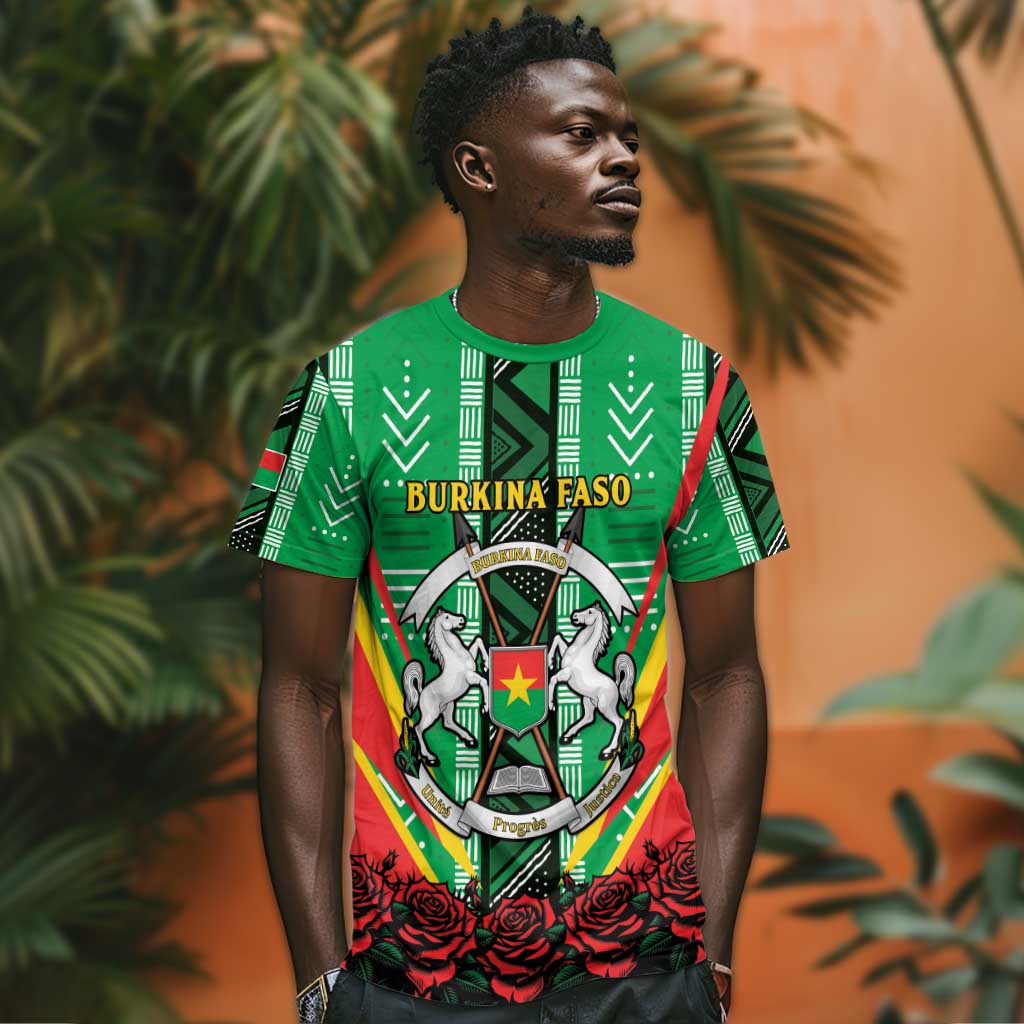 Personalised Afro Burkina Faso T shirt Coat Of Arms With Rose LT15