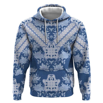 Indonesia Javanese Batik Hoodie Nelson Mandela Madiba Blue LT15