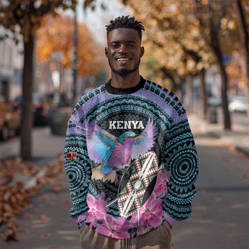Personalised Kenya Lilac Breasted Roller Sweatshirt Orchid Flower - African Pattern LT15