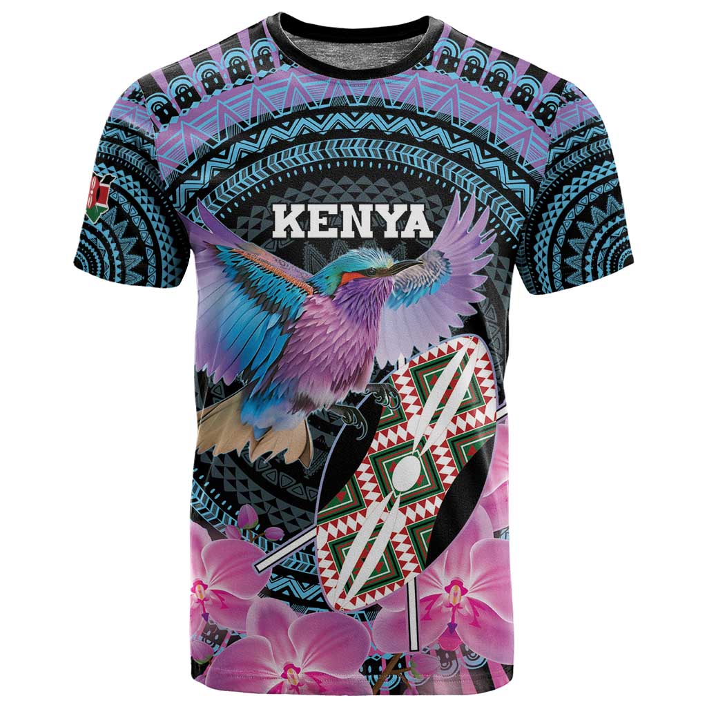 Personalised Kenya Lilac Breasted Roller T shirt Orchid Flower - African Pattern LT15