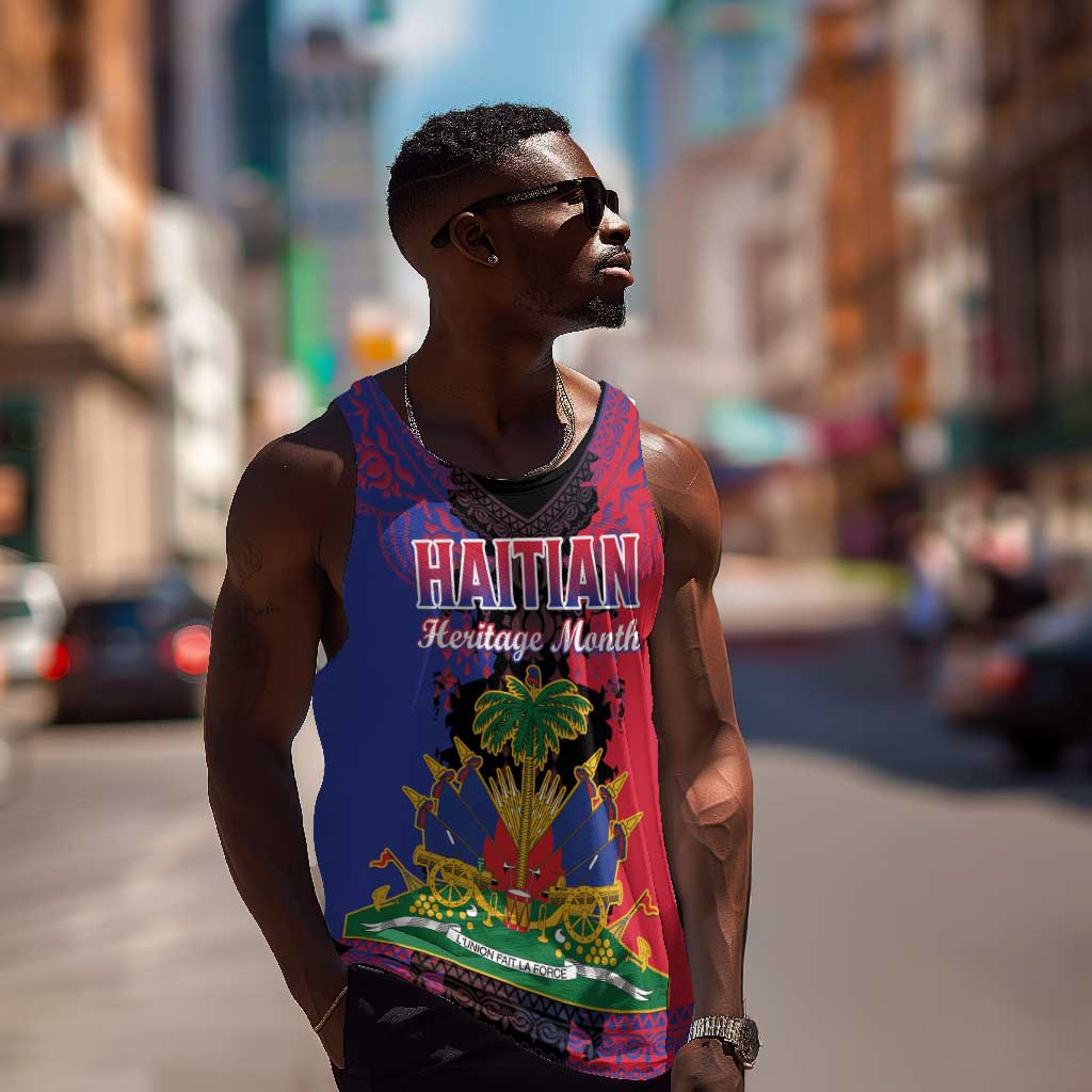 Personalised Haitian Heritage Month Men Tank Top Coat Of Arms With Dashiki Pattern LT15