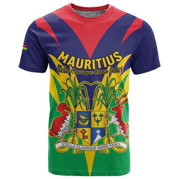 Personalised Republique de Maurice T shirt Coat Of Arms Flag Style LT15