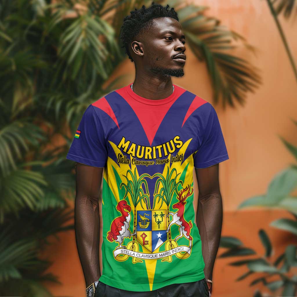 Personalised Republique de Maurice T shirt Coat Of Arms Flag Style LT15