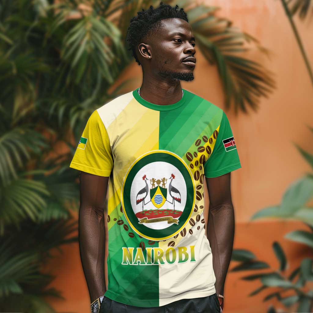 Personalised Nairobi Kenya T shirt Coat Of Arms With Coffee LT15