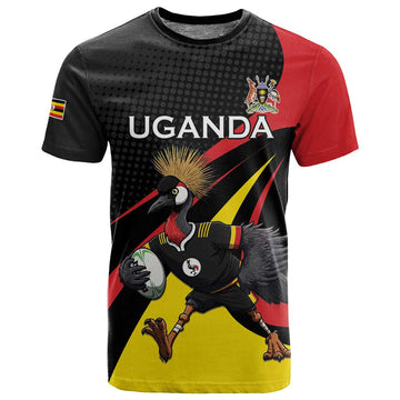 Jamhuri ya Uganda Rugby Custom T shirt With Black Crowned Crane Mascot LT15