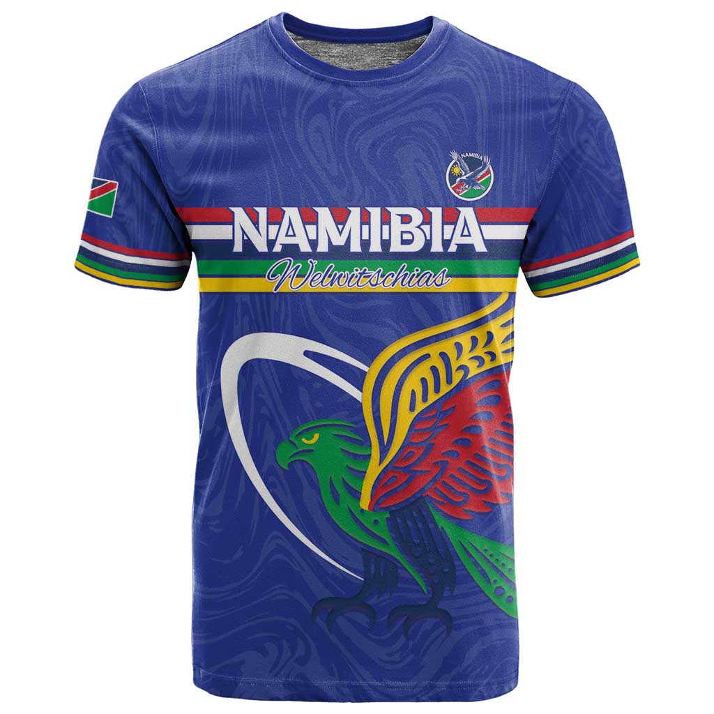 Namibia Rugby Custom T shirt African Fish Eagle - Flag Colors LT15