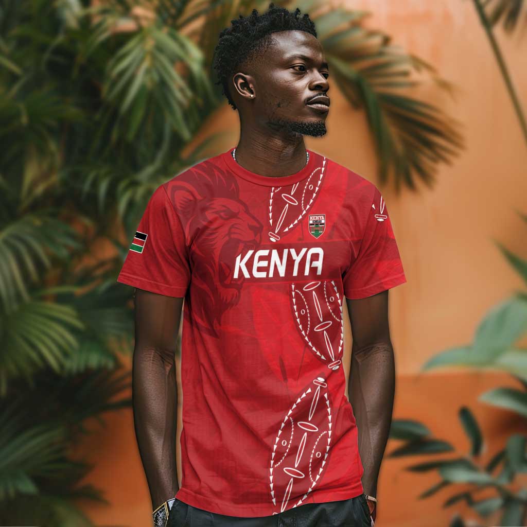 Jamhuri ya Kenya Rugby Custom T shirt Kenyan Shield Style - Red Color LT15
