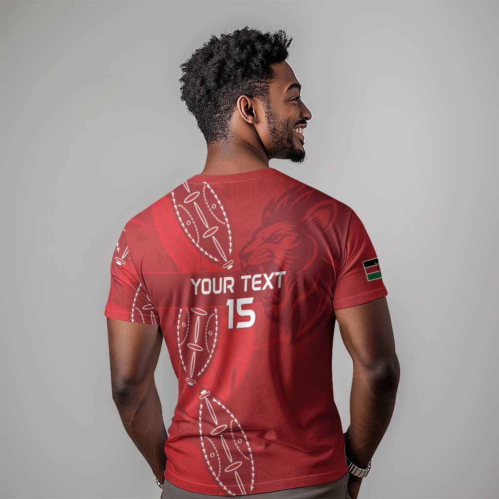 Jamhuri ya Kenya Rugby Custom T shirt Kenyan Shield Style - Red Color LT15
